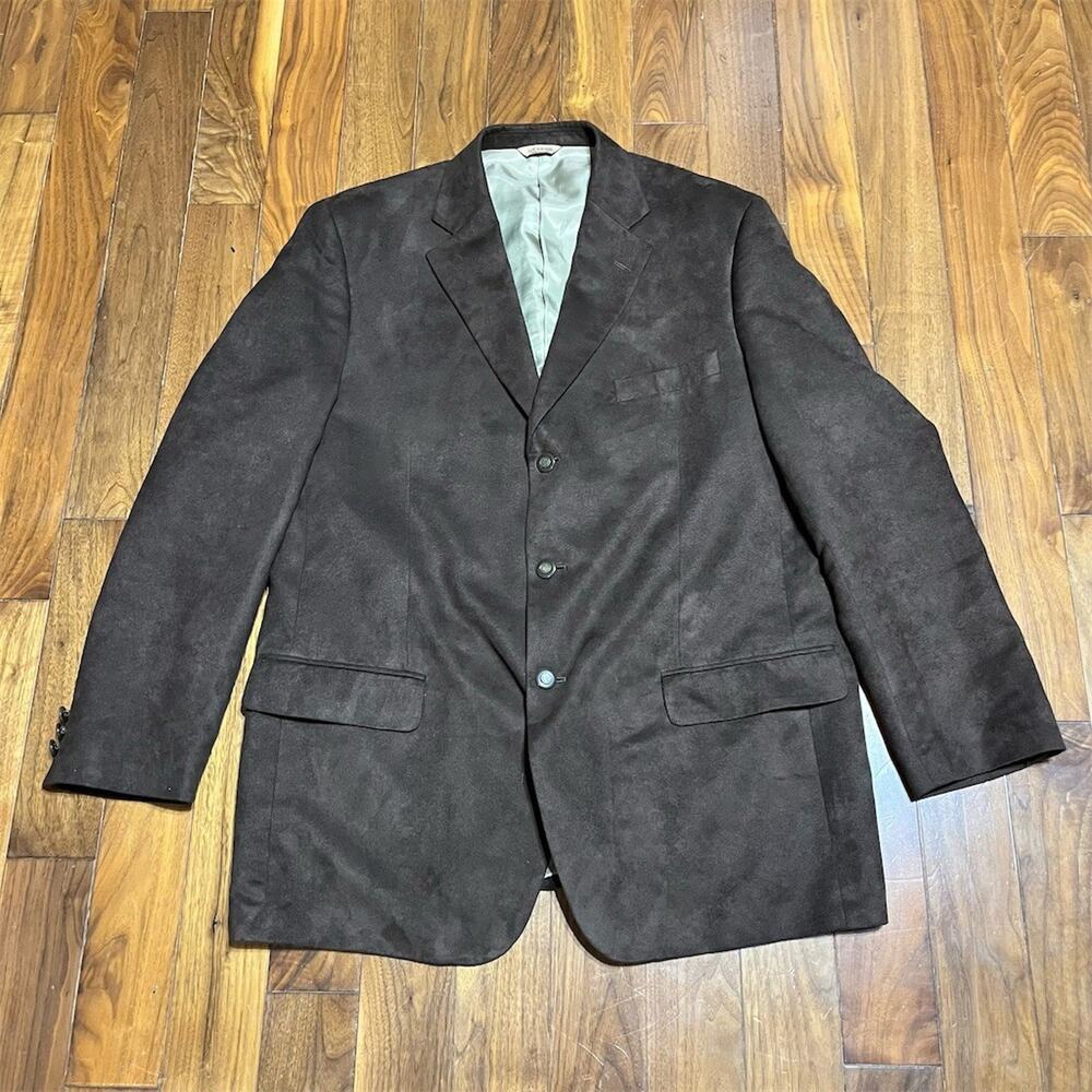 Luca Rossi Sport Coat Men's Brown Faux Suede 3-Button Notch Check measurements
